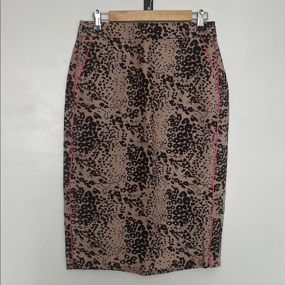 J. Crew Animal Print Linen Blend Pencil Skirt with Pink Accents
